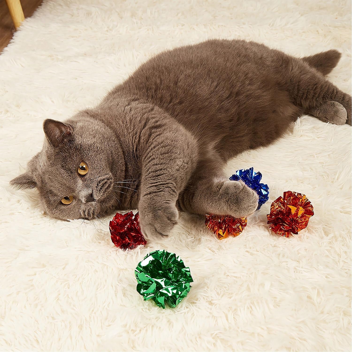 12PCS Cat Interactive Crinkle Balls,2.3 Inches Colorful Cat Mylar Ball Toys for Indoor Cats to Keep Fit and Active,Perfect for Kittens, Cats, and Puppies!