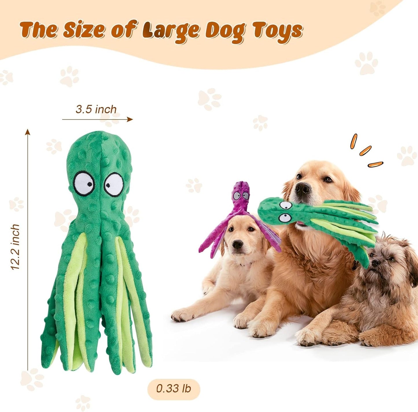 3 Pack Dog Toys for Small Dogs, Medium Dogs, Large Dogs, Puppy Teething Chew Toys, Aggressive Chewers, No Stuffing Crinkle Plush Dog Toys (Octopus)