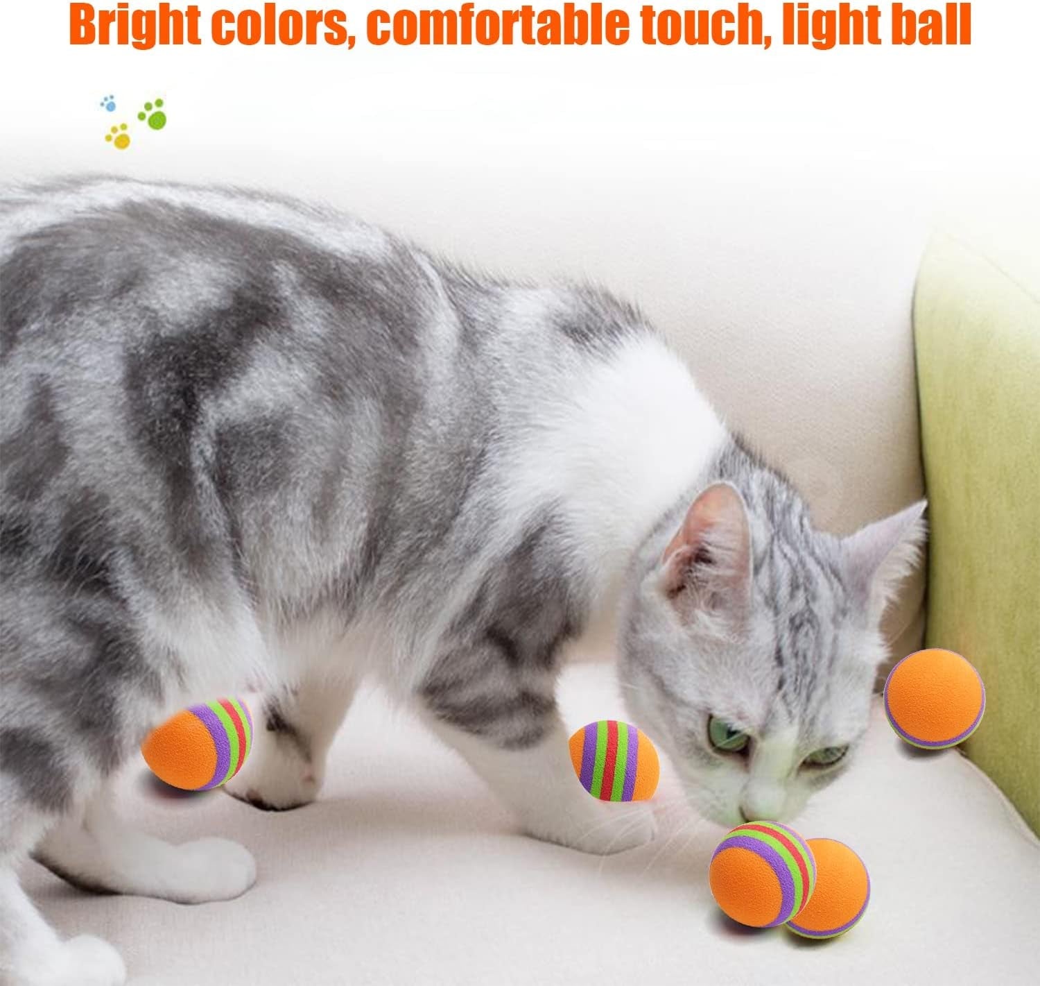 15Pcs 35Mm Pet Cat Toy Balls Interactive EVA Foam Colorful Rainbow Kitten Toys Balls for Small Dogs Puppies Kitty Quiet Indoor Outdoor Play Activity Chase Training