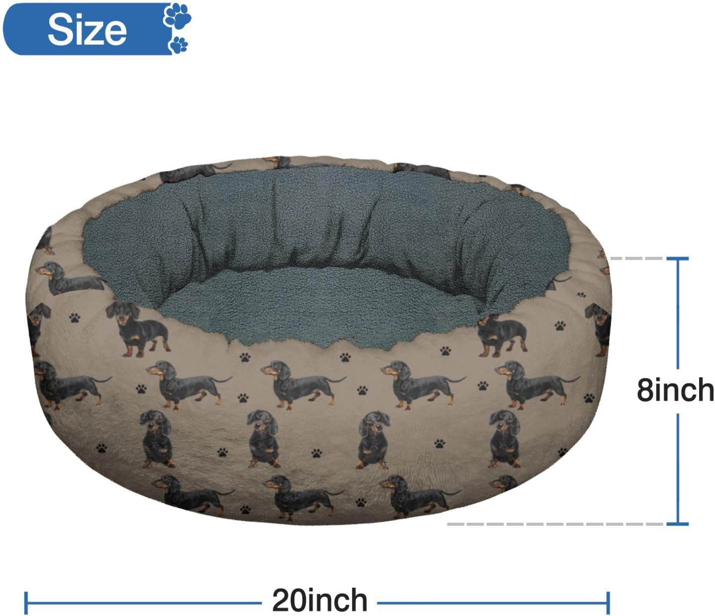 Dachshund Calming Dog Bed round Washable Pet Bed Donut Cuddler 20In