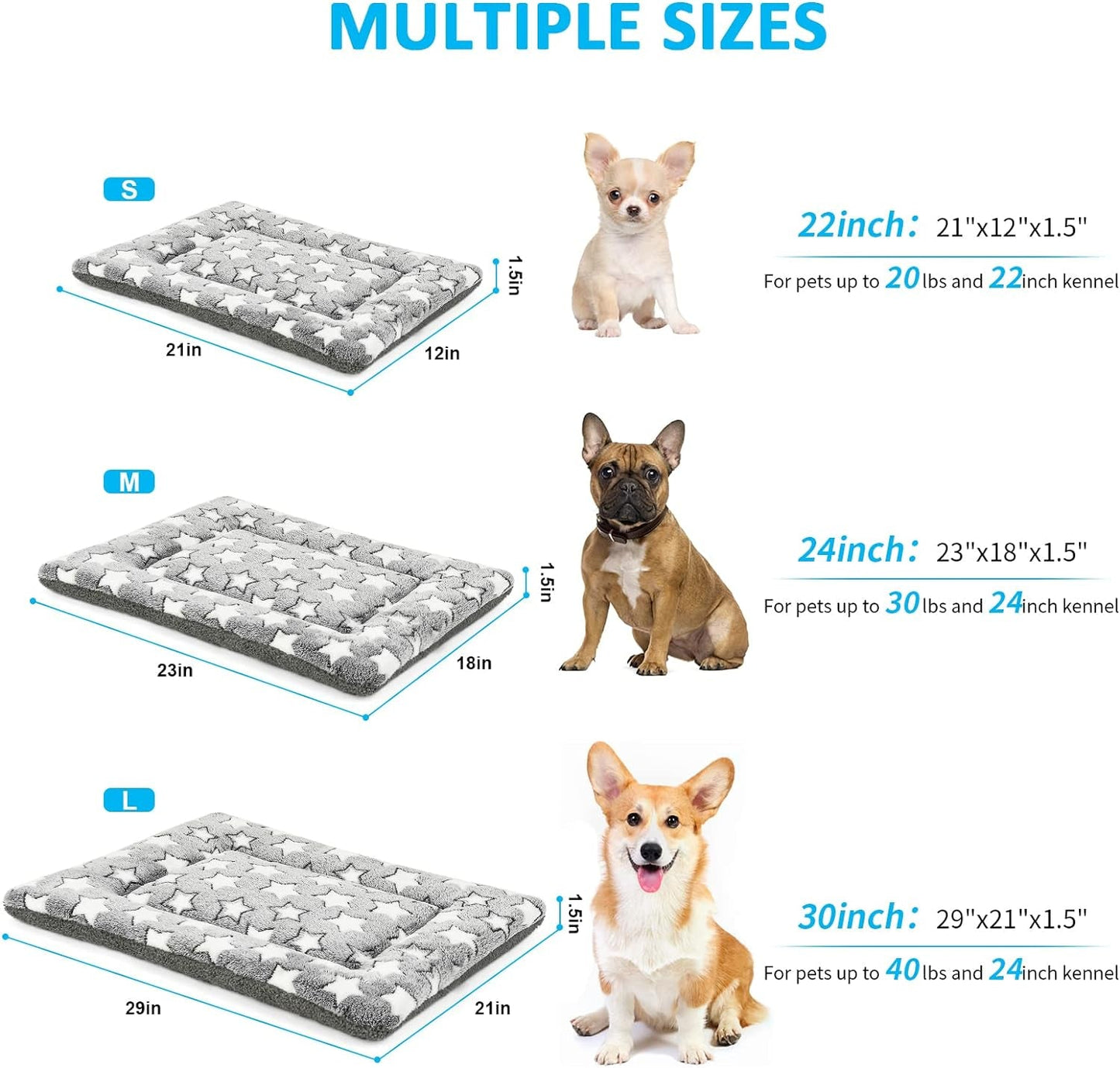 Dog Bed Mat, Reversible Crate Pad for Medium Small Dogs, Machine Washable, Portable and Soft Pet Bed Pad/Mat for 22-Inch Kennel