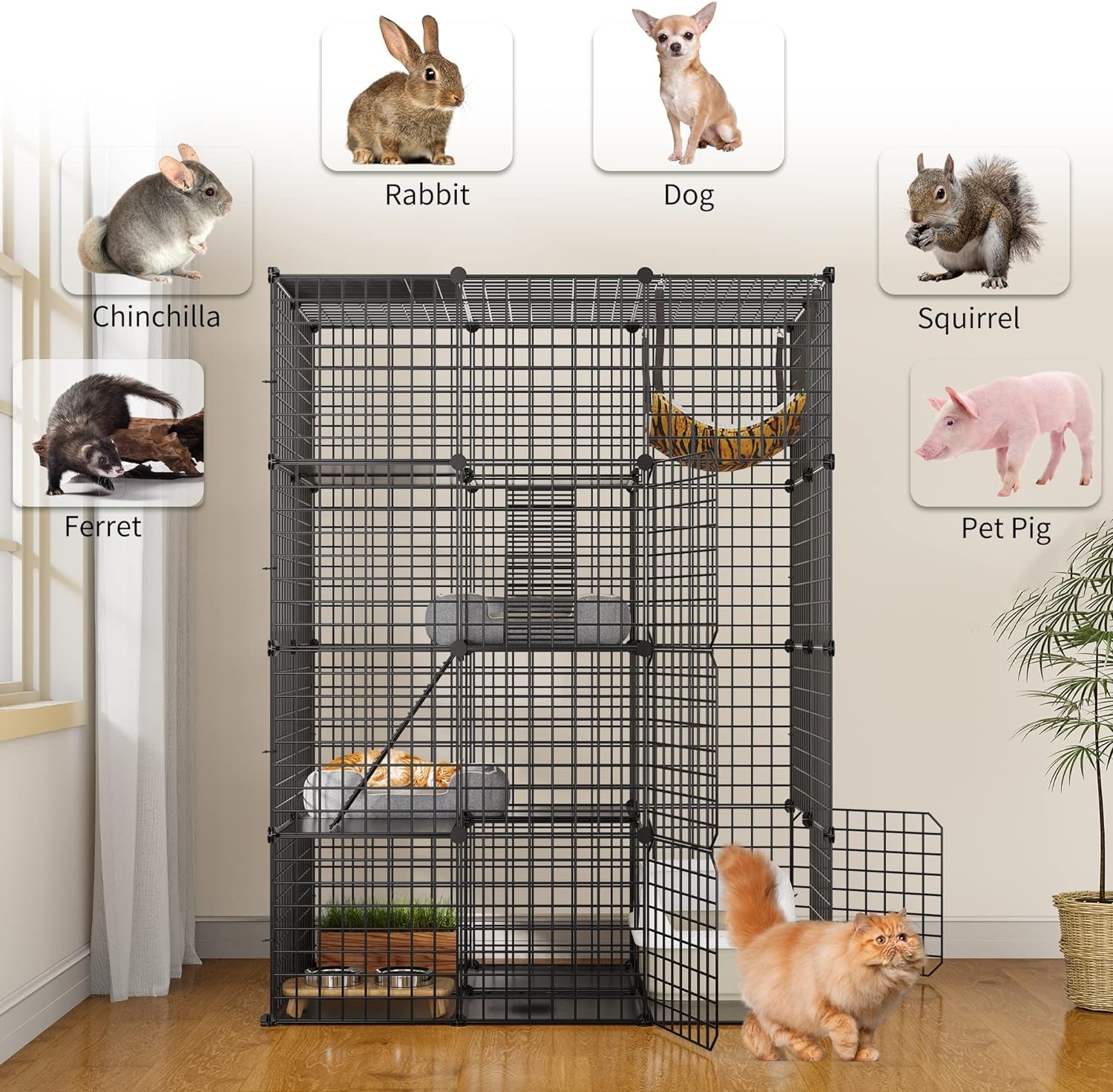 YITAHOME Large Cat Cage Indoor Enclosure Metal Wire 4-Tier Kennels DIY Cat Playpen Catio with Large Hammock for 1-3 Cats