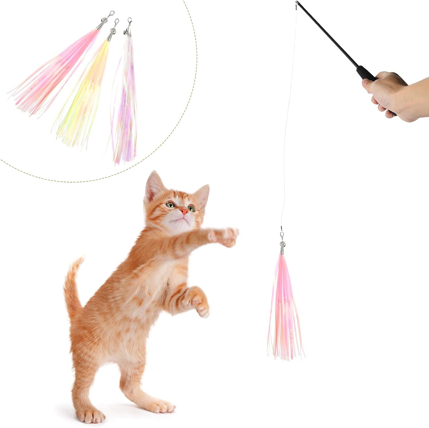 3Pcs Pet Cat Toys Funny Cat Teasing Stick Tassel Replacement Heads with Bell- Dog Toy