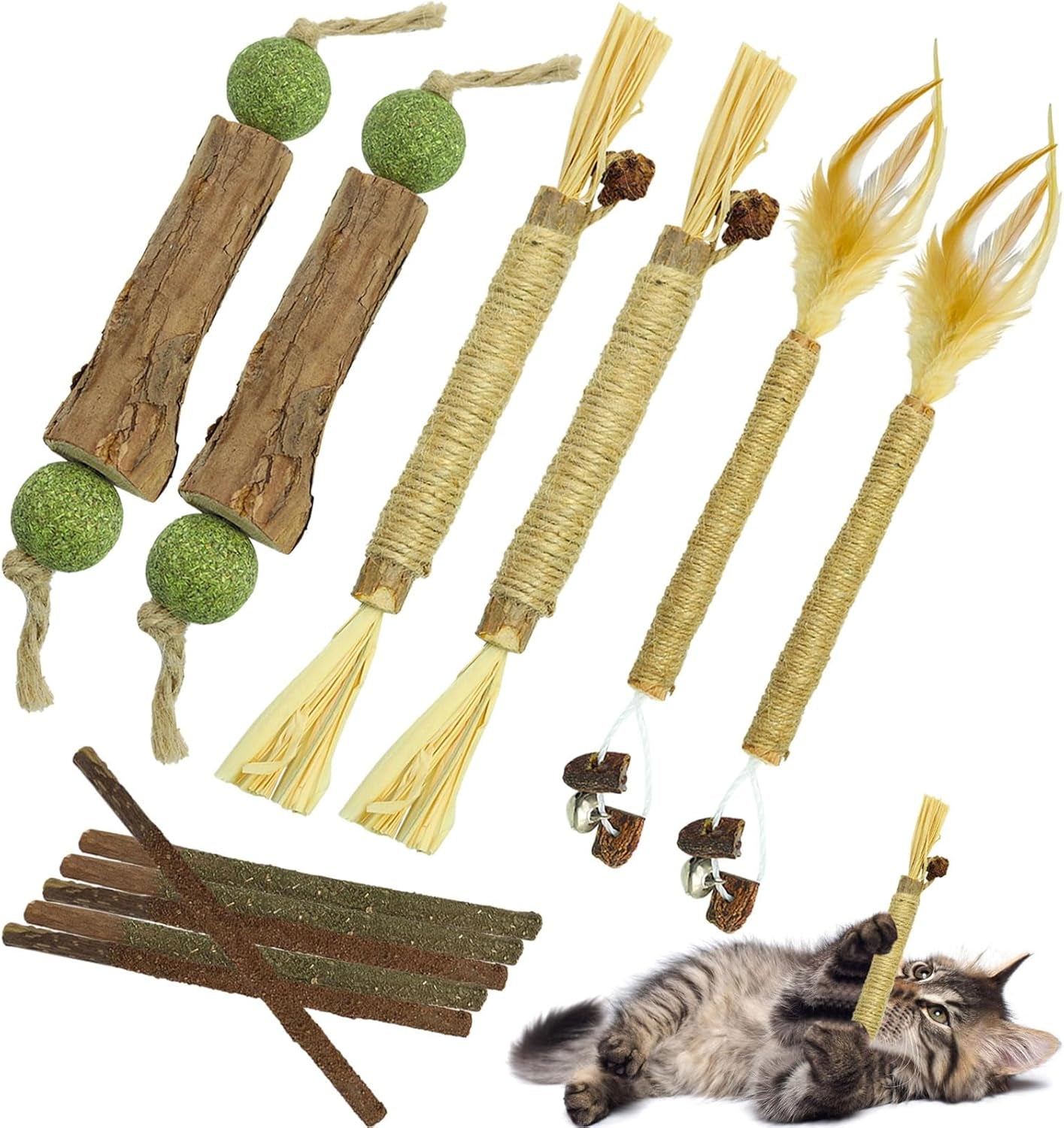 12Pcs Catnip Chew Toys Set for Cats, Natural Silvervine Dental Sticks for Cats, Kitten Toy for Indoor Cats Interactive Increase Appetite Relief Cats Stress