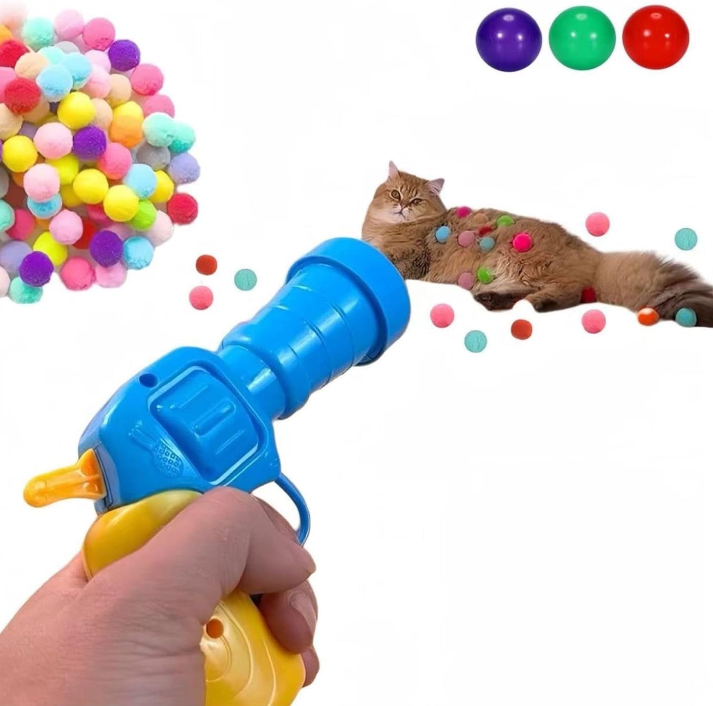 34Pcs Cat Toy Ball Launcher Gun, Cat Balls Fetch Toy, Plush Fuzzy Balls Shooting Cat Toy, a Toy Gun Launcher with 30 Pompoms and 3 Bonus Balls, Interactive Toy for Bored Indoor Cats, Kitten Pet Toys