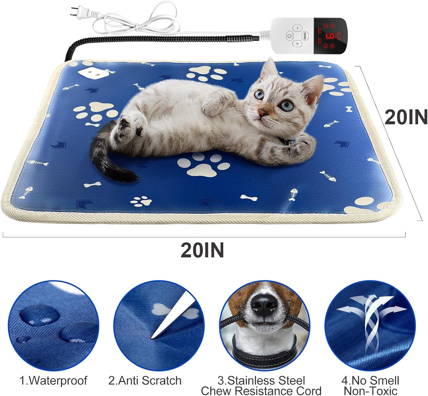 MILIFUN Pet Heating Pad for Cats Dogs, Cat Heating Pad for Indoor Warming Mat, Waterproof Heating Pad with Auto Power Off, Adjustable Temperature and Constant Heating, Pet Warming Pad, 20" X 20"