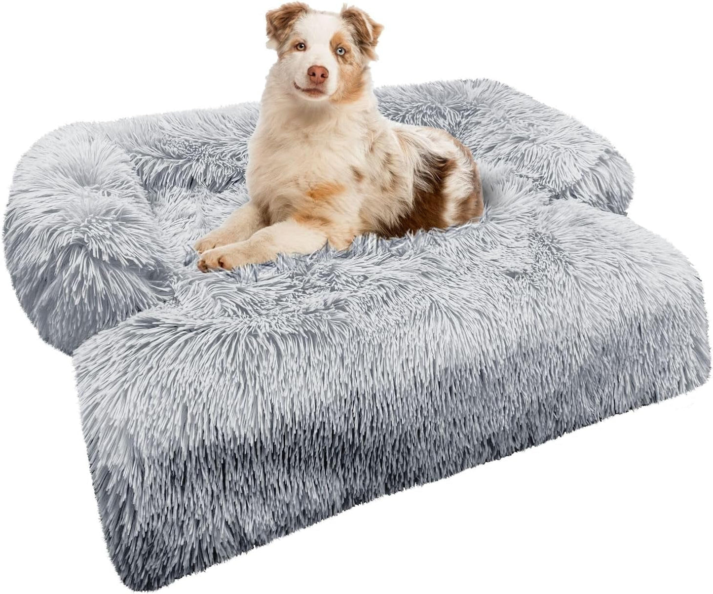 Dog Bed Sofa Protector for Large Dogs, Dog Blanket Couch Cover, Washable Pet Bed with Removable Cover, Waterproof Protection Mat & Non-Slip Bottom, Plush Fluffy Faux Fur, Color:Light Grey