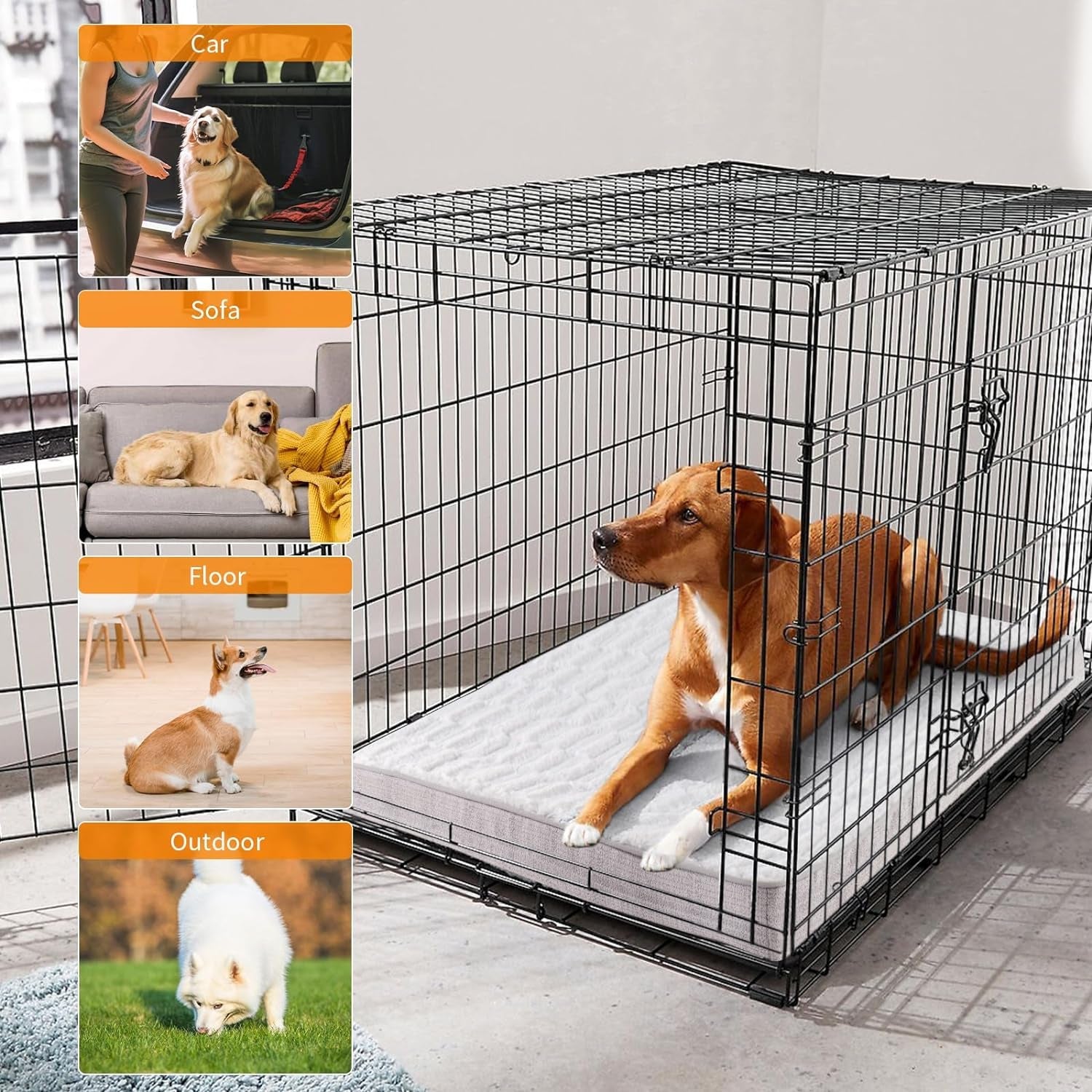 Dog Crate Bed for Large Dogs Waterproof, Large Memory Foam Dog Beds with Removable and Washable Covers, Orthopedic Dog Bed for Crate, 36” X 27”, Grey