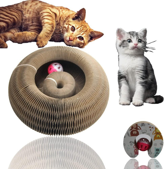 Magic Organ Cat Scratching Board with Toy Bell, Cat Scratcher for Grinding Claw, Cardboard Cat Scratcher Board Foldable