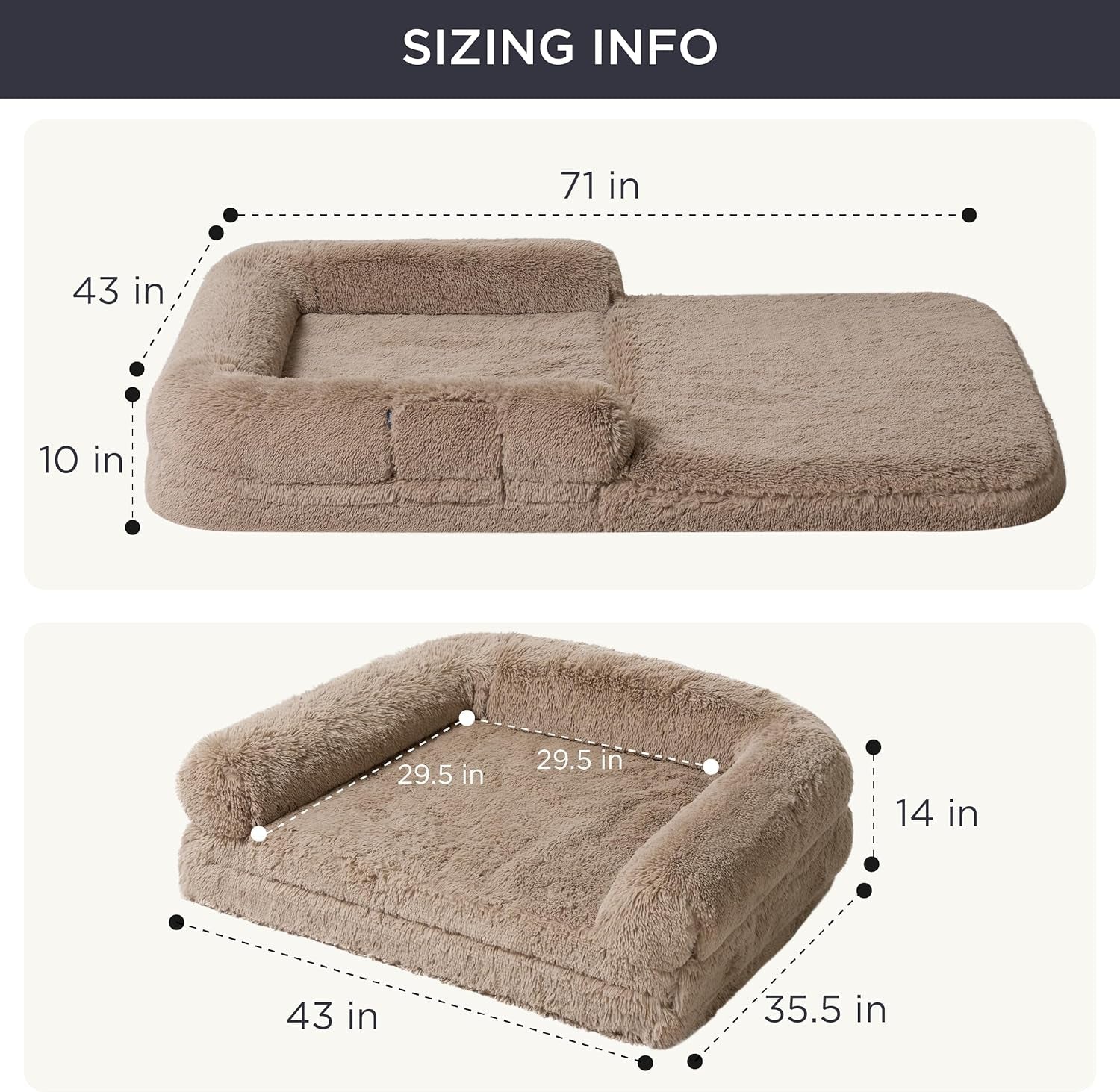 Bedsure Foldable Human Dog Bed for People Adults, 2 in 1 Calming Human Size Giant Dog Bed Fits Pet Families with Egg Foam Supportive Mat and Waterproof Liner, Faux Fur Orthopedic Dog Sofa, Camel