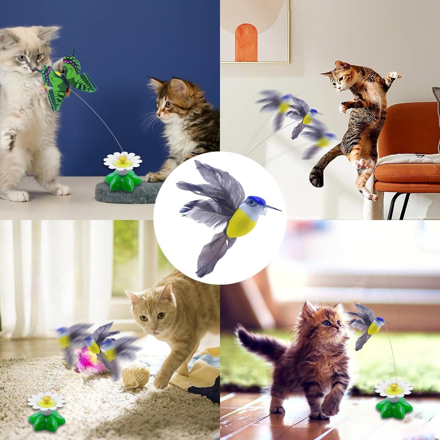 2PCS Electric Bird & Butterfly Teasing Cat Toy Interactive Bird Toy for Cats Interactive Cat Toy Automatic Electric Butterfly 360°Rotating Kitten Toy Fun Flying Bird Cat Play Chase Toys…