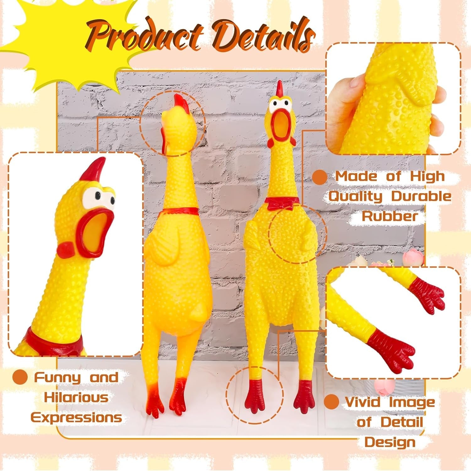 2 Pcs Large Rubber Chicken,Screaming Chicken Dog Toys,Yellow Rubber Squawking Chicken,Squeaky Chicken Toys,Prank Noise Maker Dog Toys 12 Inch