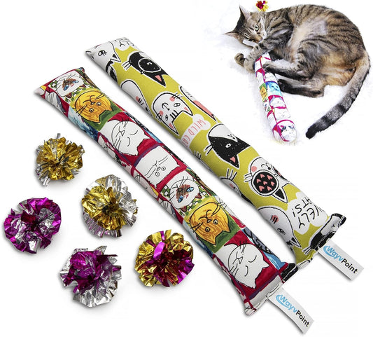 15" (38 Cm) Pack of 2 (Large) - Cat Toy, Kitty Kick Stick, Cat Kicker Toy, Large Breed Cat - Complete with 5 Mylar Crinkle Balls