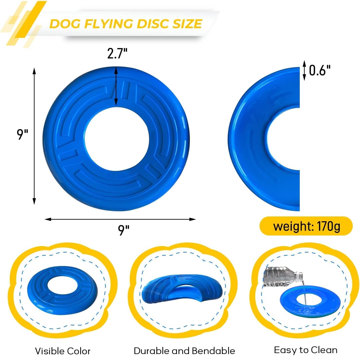 2 Packs Dog Toy Flying Disc, Pet Training Rubber Flying Toy Golf Saucer Fetch, Floating Water Dog Toy for Small, Medium, or Large Dogs Outdoor Flight, Blue