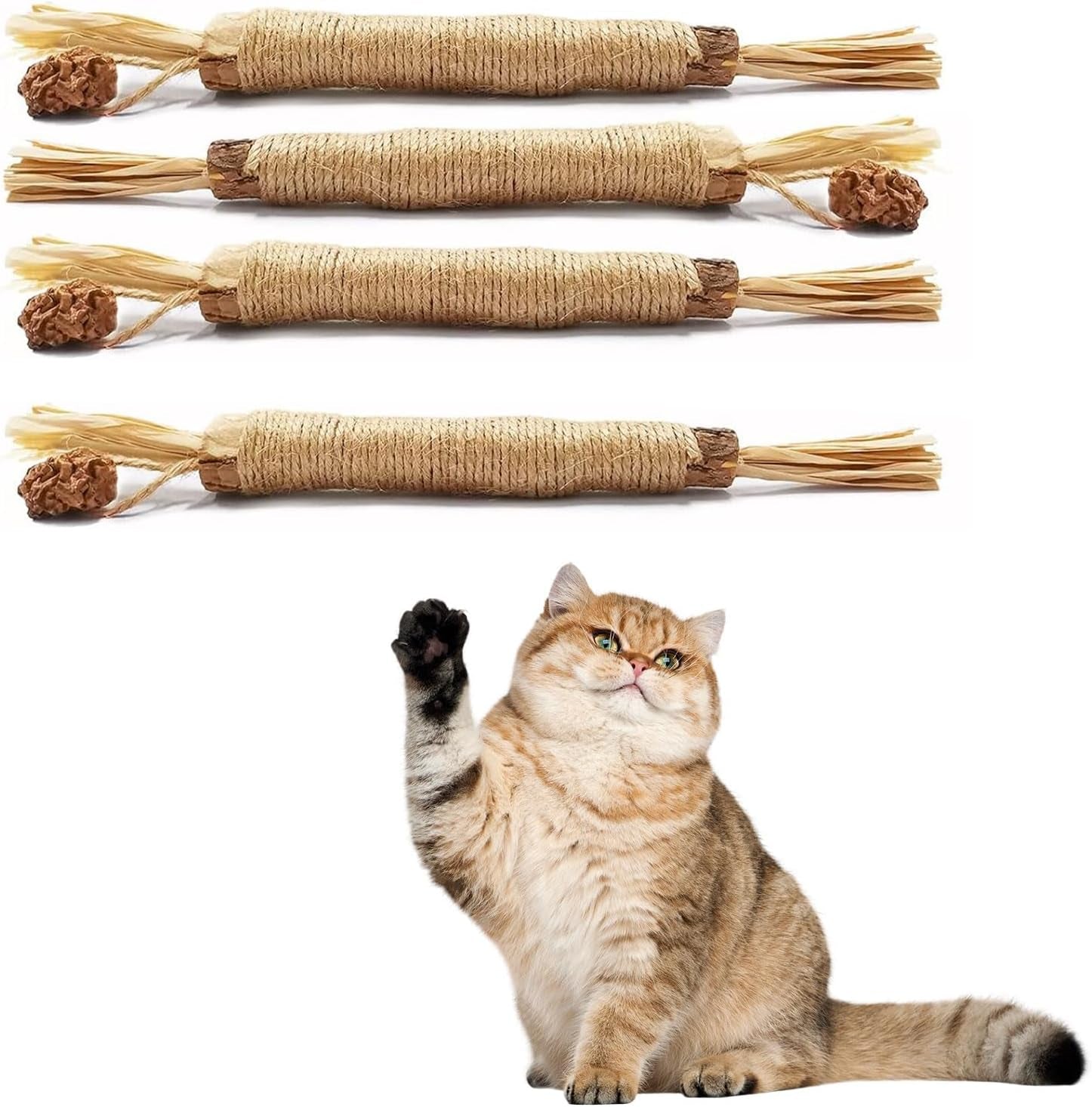 4 Pcs Silvervine Sticks for Cats, Cat Toys, Catnip Toy Sticks Chew, for Kittens Indoor Teething Silvervine Grass Natural Stick, for Cats Teeth Cleaning Chewing