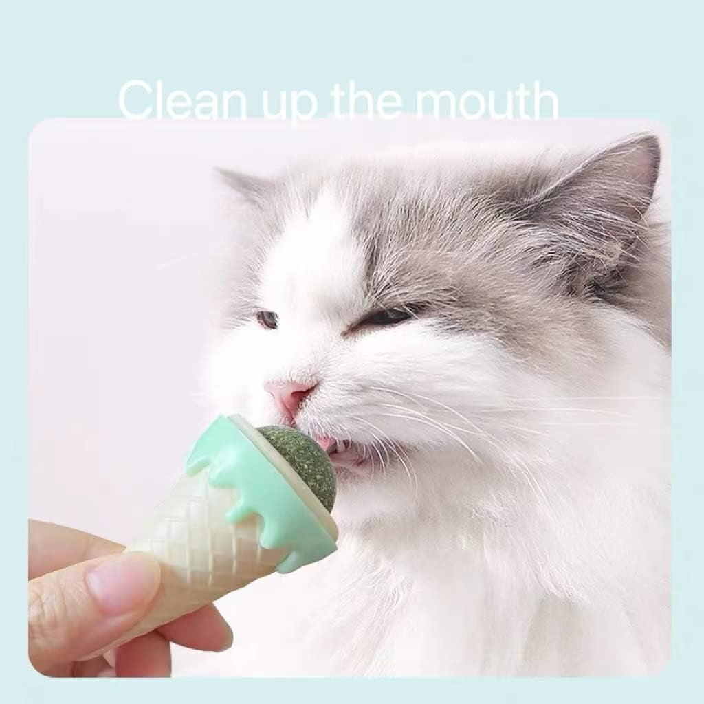 1Pack Ice Cream Shaped Cat Mint Wall Ball Toys Catnip Edible Licking Safe Healthy Organic Cute Kitty Chew Toys, Rotatable Catnip Ball Edible Kitten Toy Pet Chew Toys for Cats Teeth Dental Catnip(Blue)