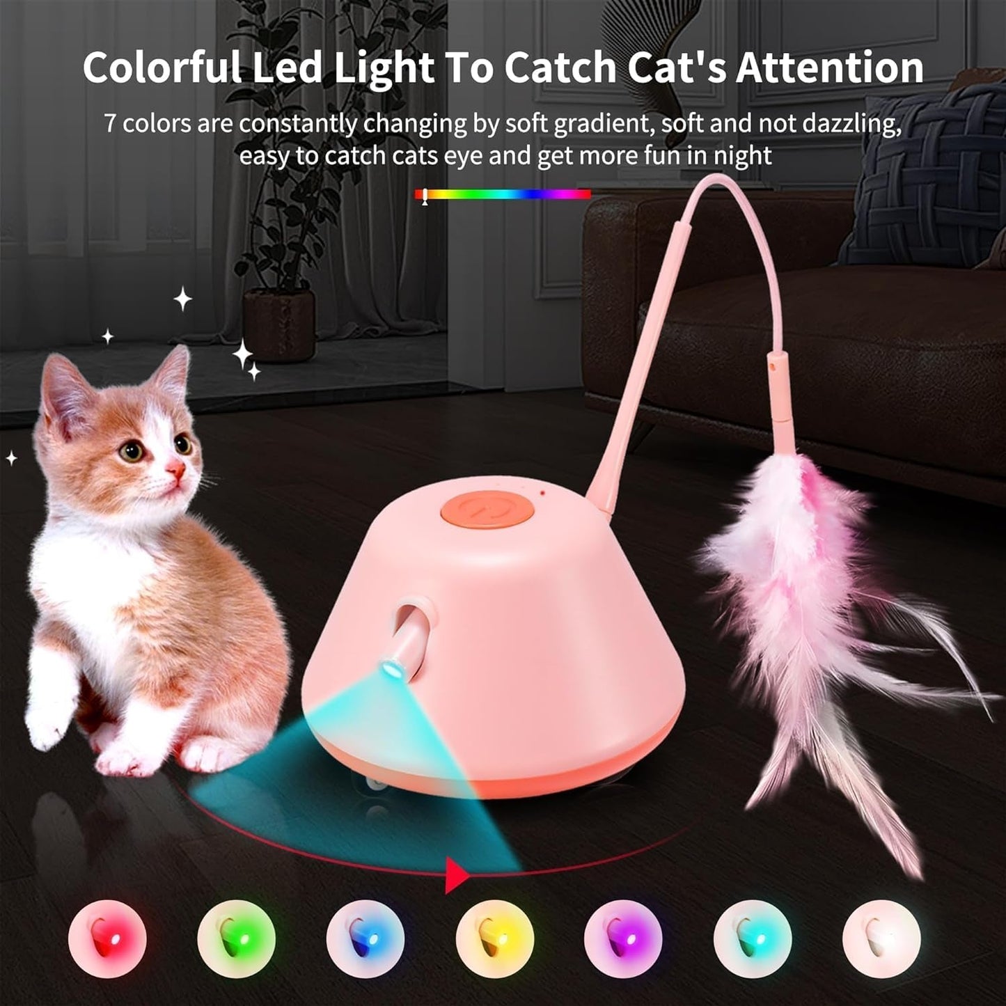 3 in 1 Interactive Cat Feather Toy with LED Light, Automatic Kitten Toys Motion Cat Exercise Toys with 3 Modes Electric Robotic Teaser Toy for Indoor Cats Chase and Exercise