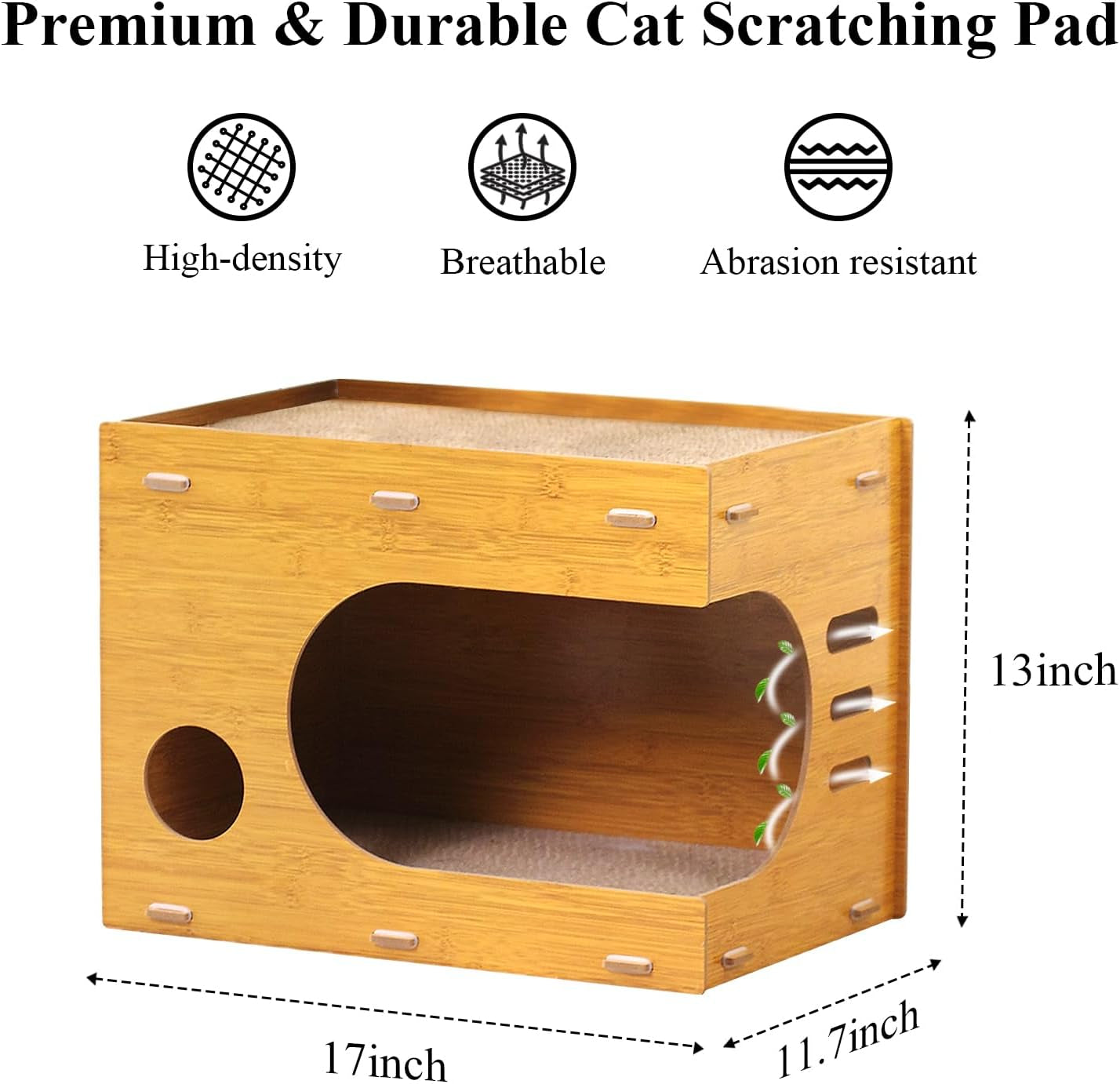 2 in 1 Cat Scratcher Cat House, Cozy Cat Scratcher House Durable and Sturdy Cat Scratching Post Cat Scratching Board Cat Scratchers for Indoor Cats, Easy to Assemble,Maximum Load Capacity 66 Lbs