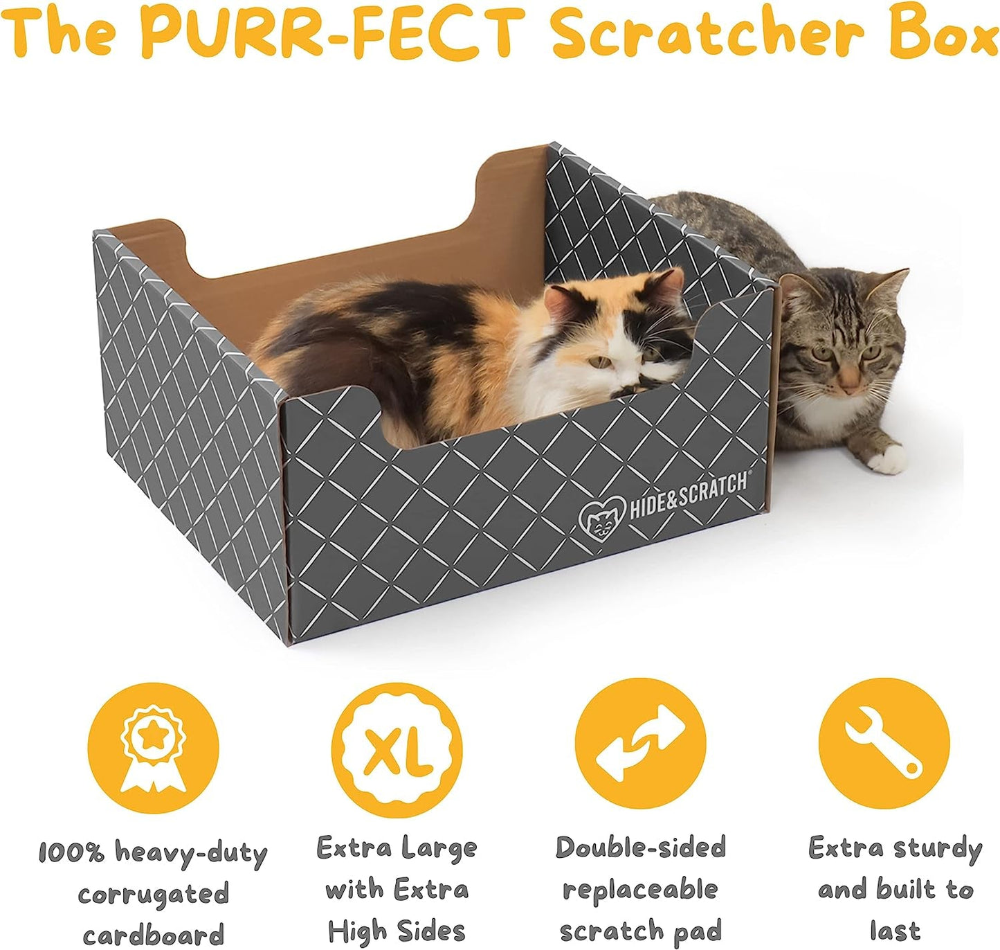 Hide & Scratch Extra-Large Heavy Duty Cardboard Cat Scratcher Box and Cat Bed with Refillable Scratch Pad