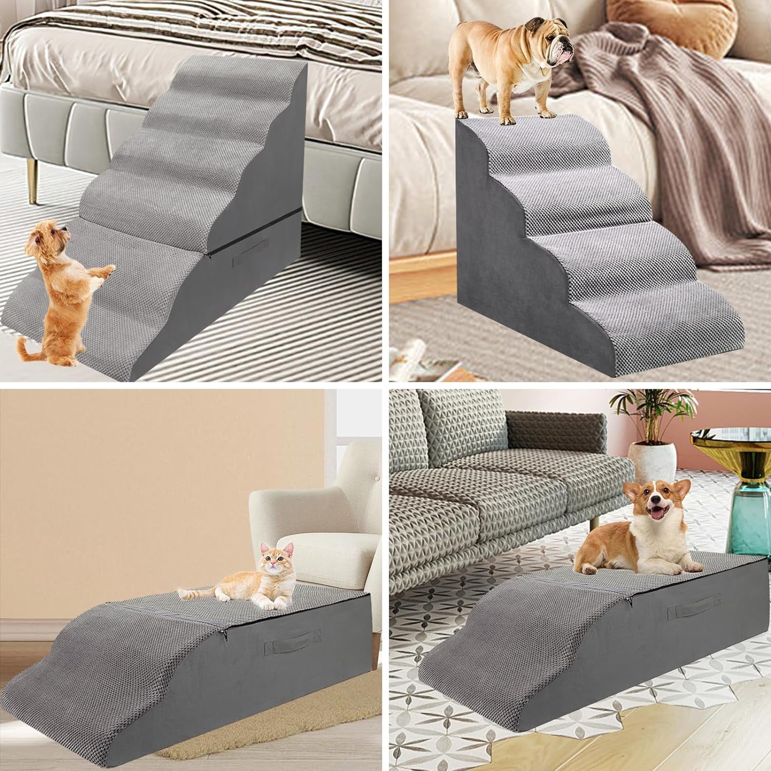 30 Inches 6 Steps Dog Stairs. Pet Stairs for Tall Bed 30-36 Inches. Dog Stairs for Small Dogs/Cats, Older Injured Pets. 30D Density Foam Pet Ramp Non-Slip