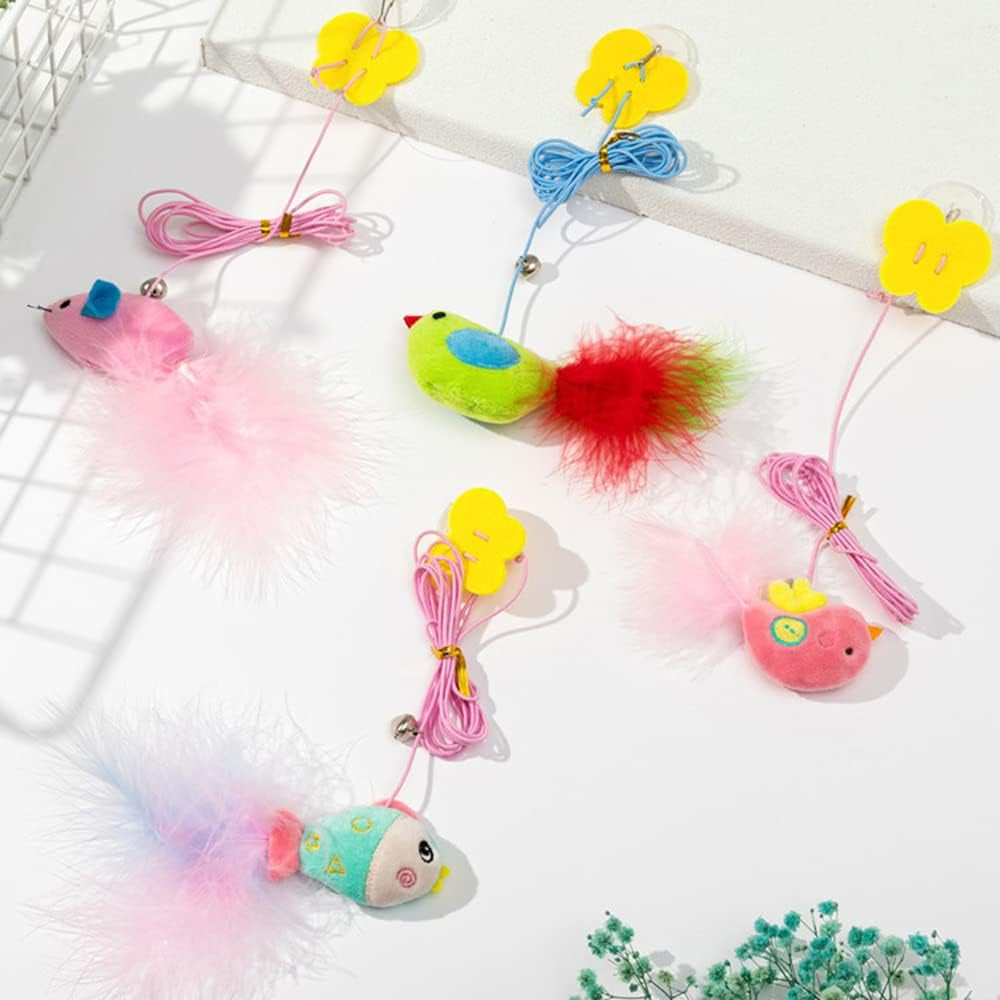 3PCS Retractable Cat Feather Toys，Hanging Interactive Cat Toys for Indoor Cats，Kitten Play Chase Exercise Kitten Play Pompom & Feather Teaser