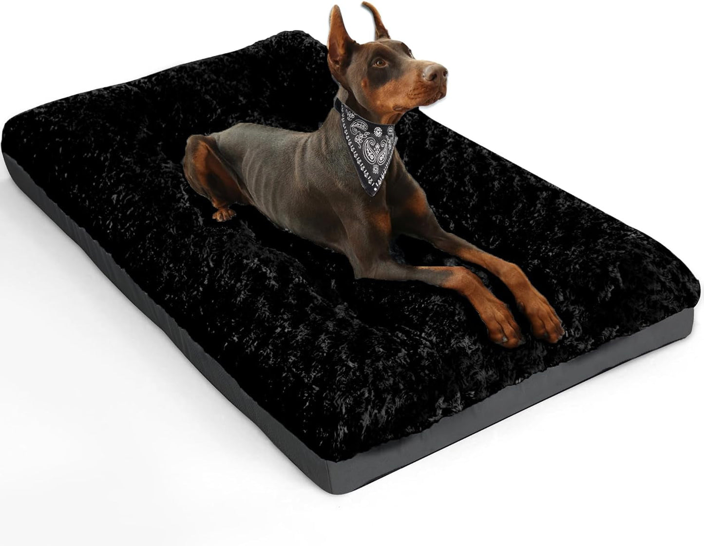 Deluxe Washable Dog Bed for Large Dogs Dog Crate Mat 36 Inch Comfy Fluffy Kennel Pad Anti-Slip for Dogs up to 70 Lbs, 36" X 23", Grey