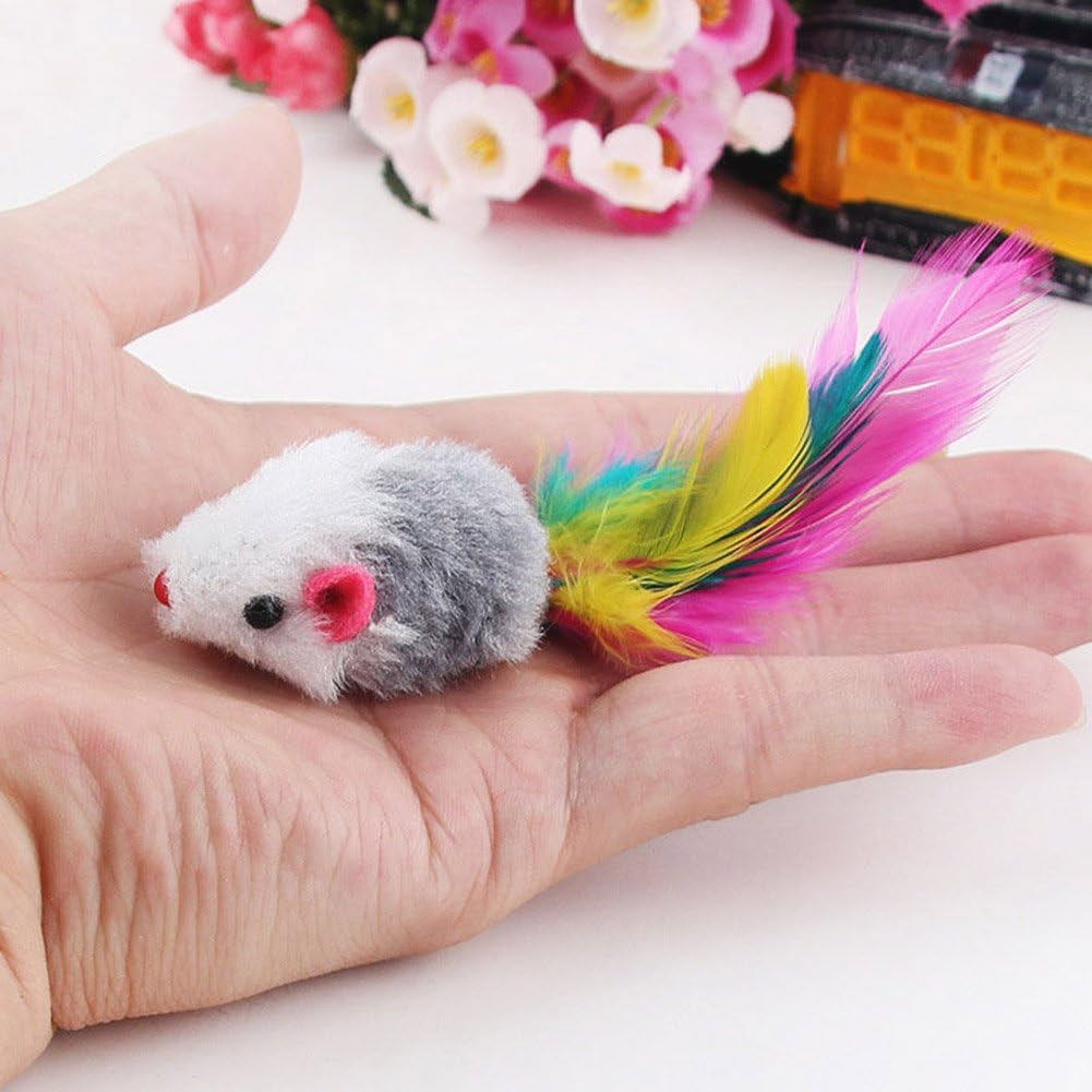 10Pcs/Lot Soft Fleece False Mouse Cat Toys Colorful Feather Funny Playing Mice Toy Birthday Xmas Gifts (Multicolor)