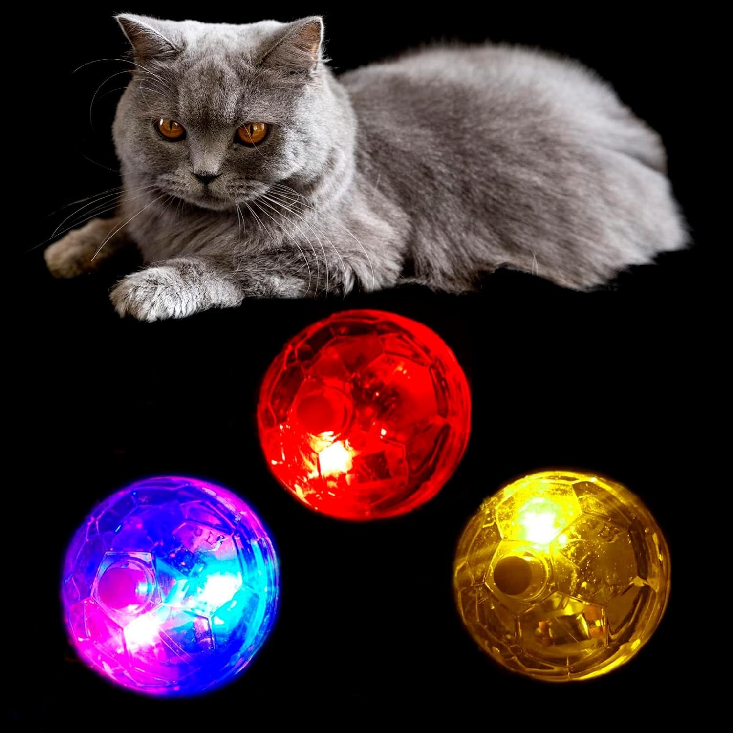 3 Pieces LED Motion Activated Ghost Hunting Cat Ball Light up Paranormal Investigate Cat Balls Interactive Fashion Lighted Glow Jumping Running Exercise Pet Ball Toys for S M L Pets Activity