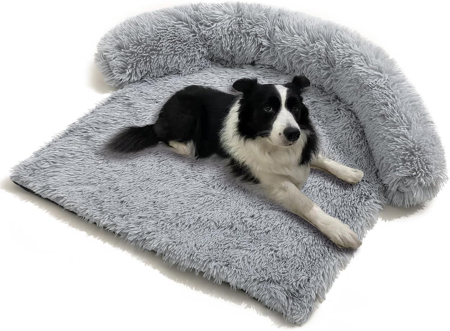 Dog Bed Mats Calming Fluffy Plush Sofa Bed for Pets Furniture Protector anti Anxiety Dog Bed Plush Long Fur Mat for Pets Waterproof Lining with Removable Washable (Dark Grey, 37.4" L X 31" W X5.3 Th)