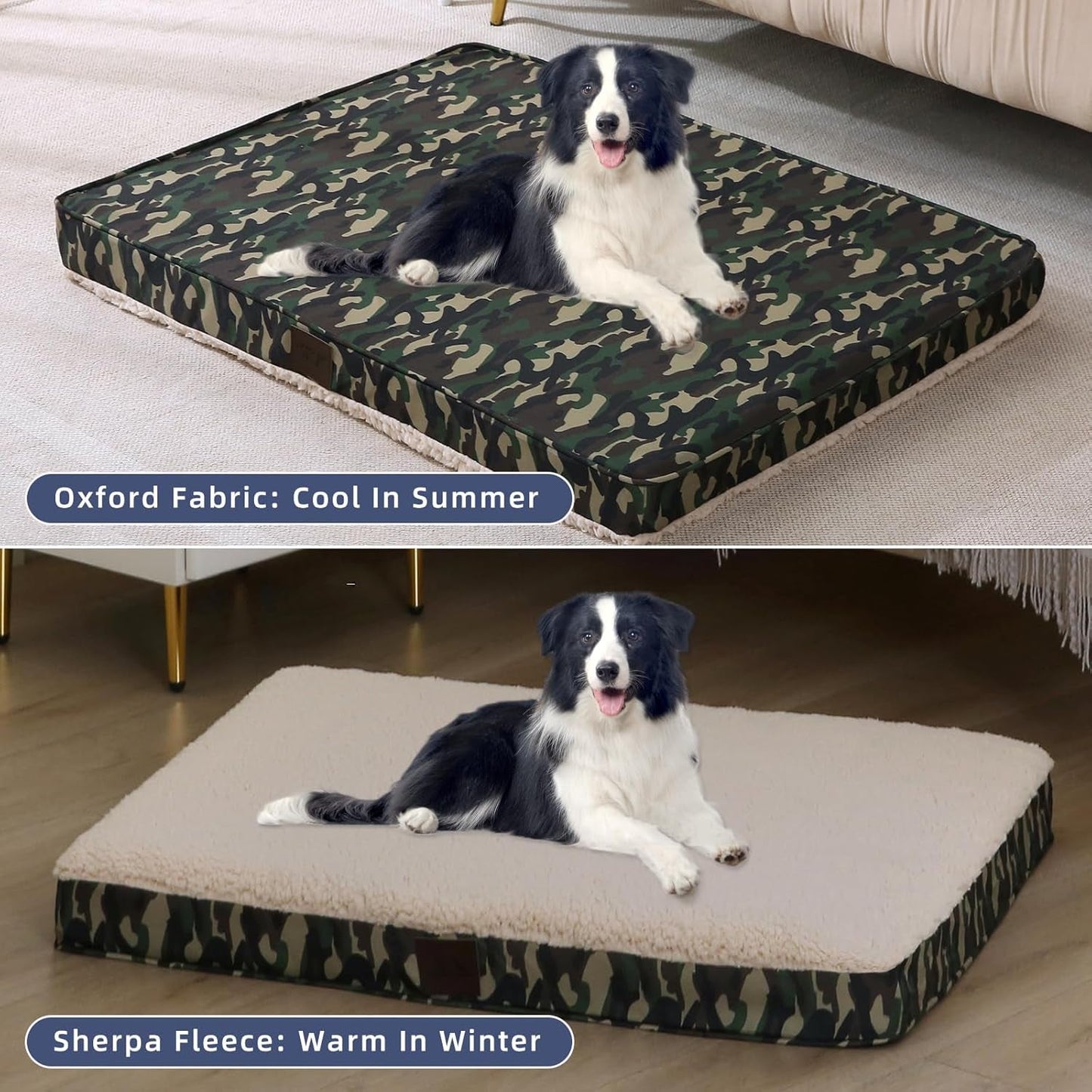 Daysu Dog Beds Xlarge, Orthopedic Dog Bed Egg Crate Foam with Removable Washable Cover, XL Green Camo Pet Bed, 44X32X3In, Suitable for Dogs up to 100 Ibs