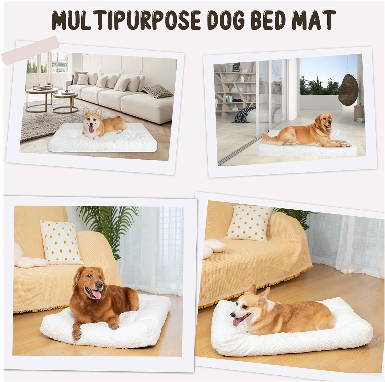 KROSER Deluxe Dog Crate Bed Dog Bed Mat, Soft Dog Crate Pad, Machine Washable Pet Cage Pad Mattress Reversible (Cool & Warm), Dog Kennel Bed for Small to Jumbo Dogs, White