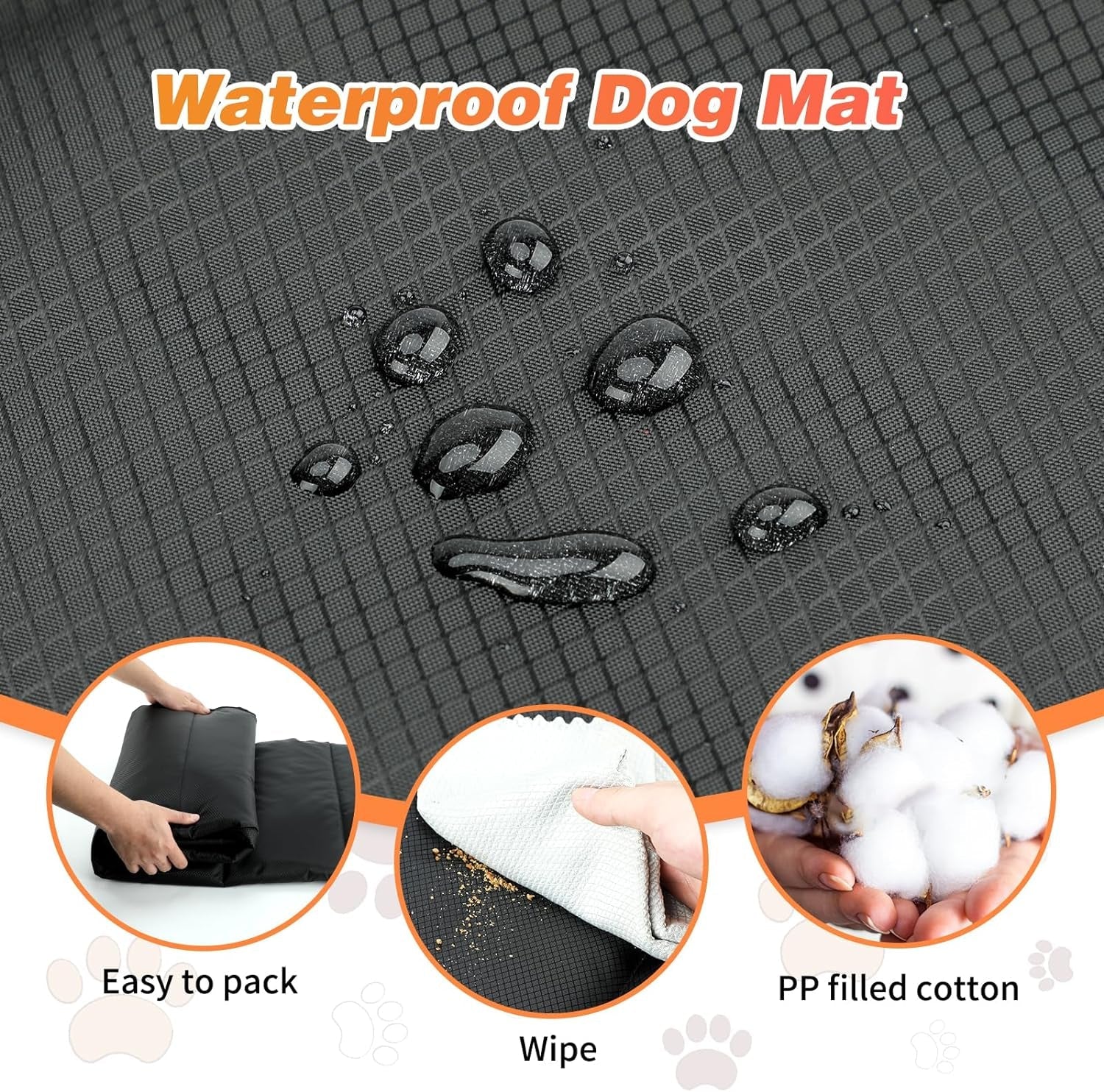 YUEPET 47"×27" Waterproof Outdoor Dog Bed, Portable Camping Dog Bed Easy to Clean Travel Outdoor Dog Mat for Large Medium Dogs Puppy with Storage Bag（Black）