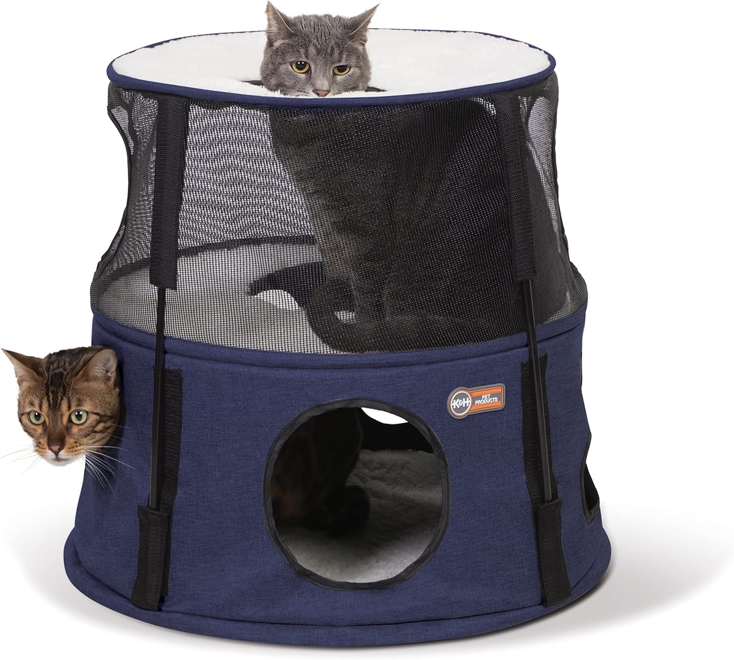 K&H Pet Products Cat Tower Tree Condo for Indoor Cats, Modern Cute Cat Hammock Bed, Kitten & Adult House Activity Center Playground Tree Cave Large Cozy Hideaway - 3 Level Gray 22 X 30