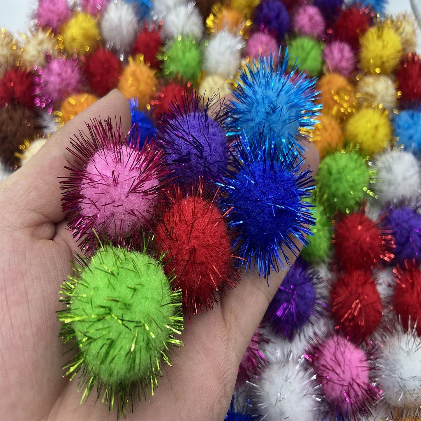 100 Pcs Sparkle Balls, 1.8 Inch Tinsel Sparkle Balls Cat Pet Toy Balls Plush Glitter Balls for DIY Crafts, Pet Cat Kittens Toy Supplies, Color Random