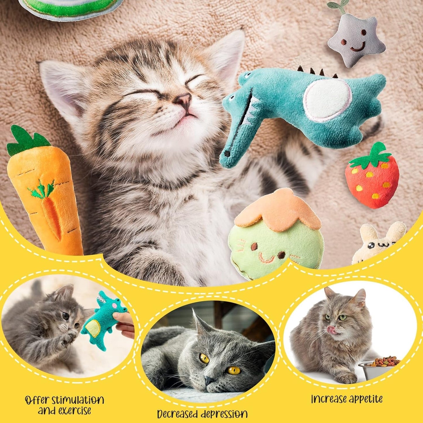 30 Pcs Catnip Toys for Indoor Cats Kitten Supplies Cute Cat Toys Interactive Catnip Filled Kitten Toys Plush Cat Chew Toy Kitty Toys Soft Kitten Teething Toys Pet Toy for Cat Dental Health, 30 Styles