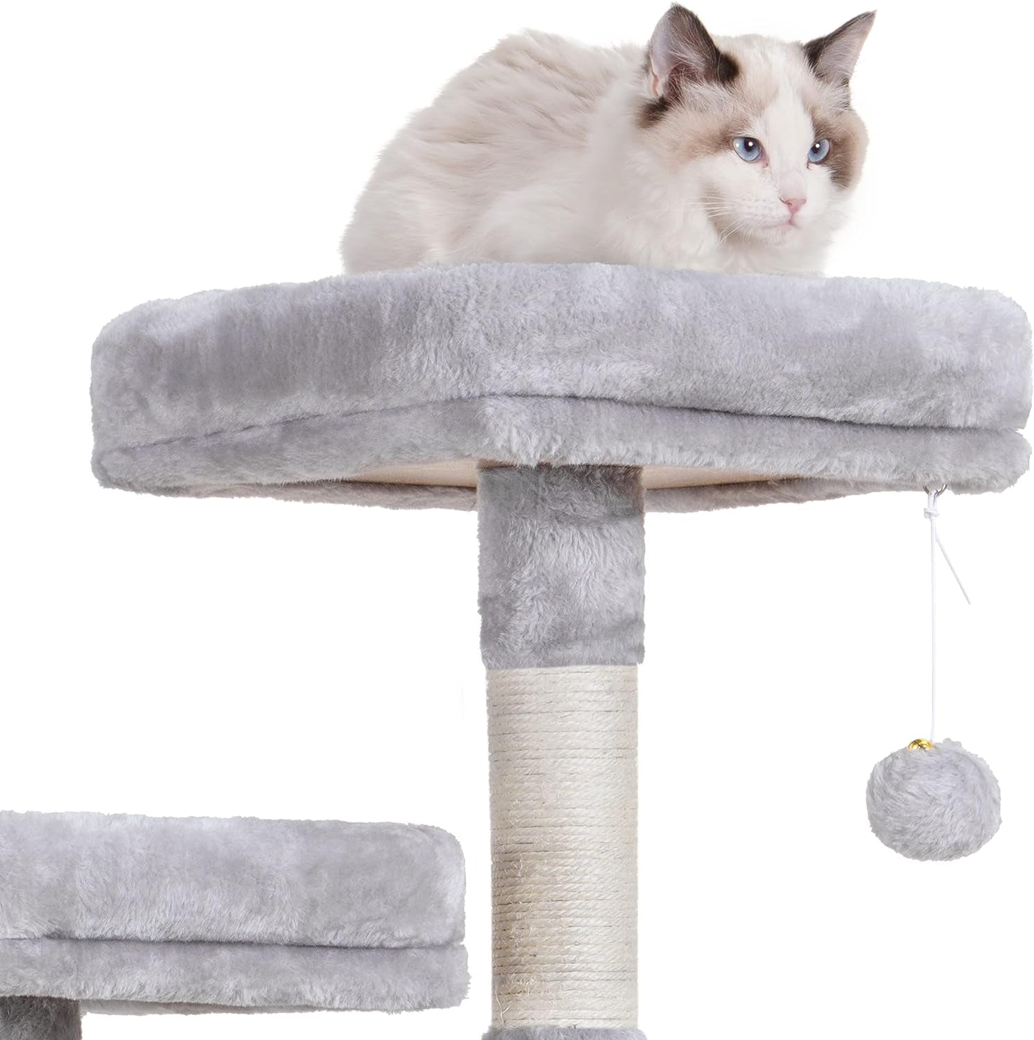 Heybly Cat Tree, Cat Tower for Indoor Cats,Multi-Level Cat Furniture Condo for Cats with Padded Plush Perch, Cozy Basket and Scratching Board Light Gray HCT014W