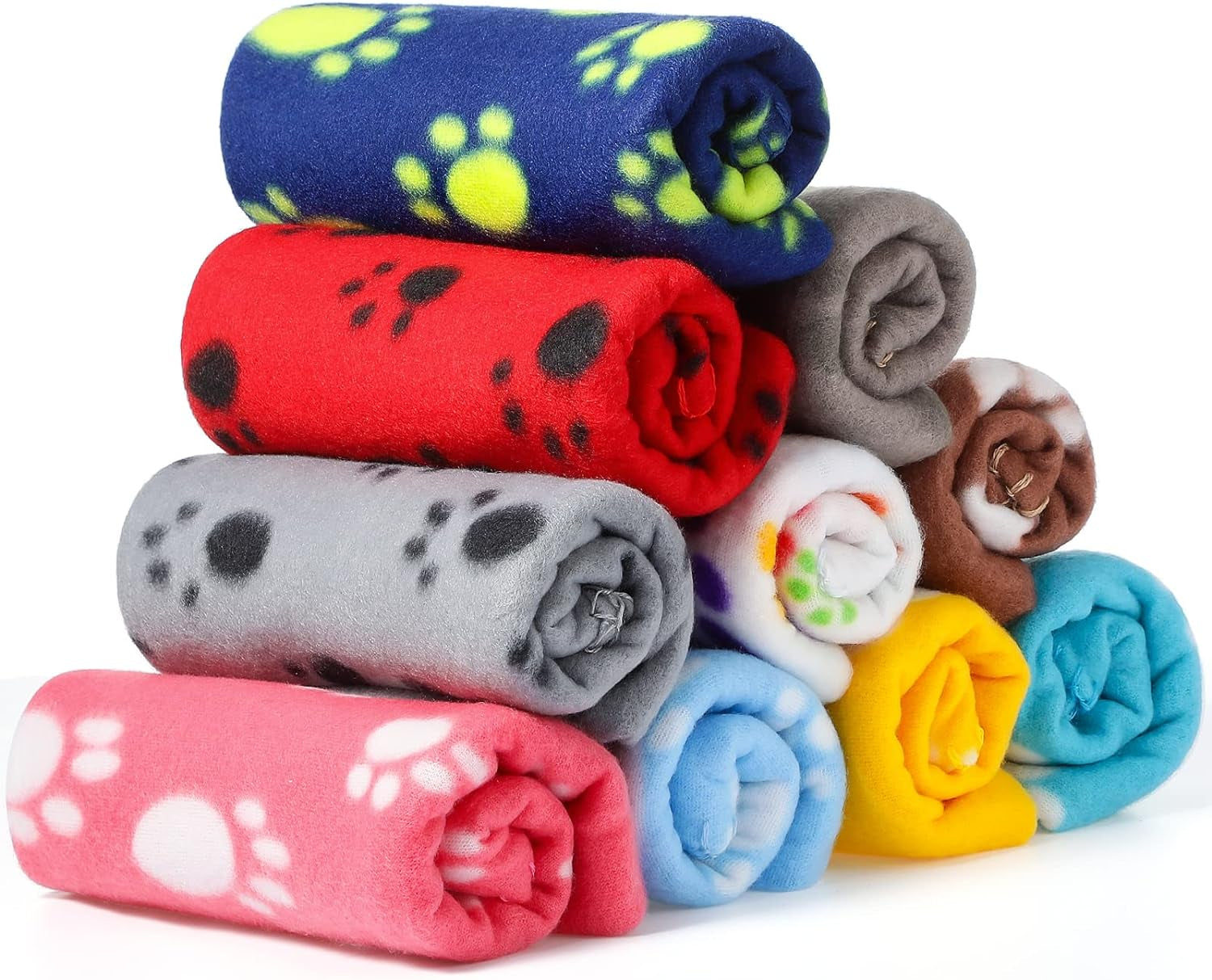 10 Pieces Pet Blankets with Paw Print Dog Cat Soft Fleece Blankets Sleep Mat Pad Bed Cover for Kitten Puppy and Other Small Animals, 24 X 28 Inch (Bright Color)