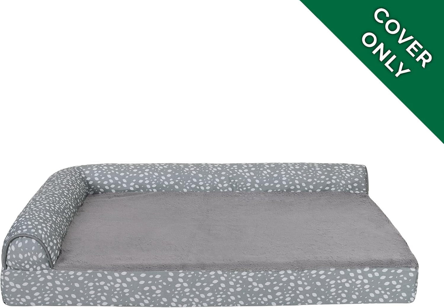 Furhaven Replacement Dog Bed Cover Plush & Almond Print L Shaped Chaise, Machine Washable - Gray Almonds, Jumbo plus (Xx-Large)