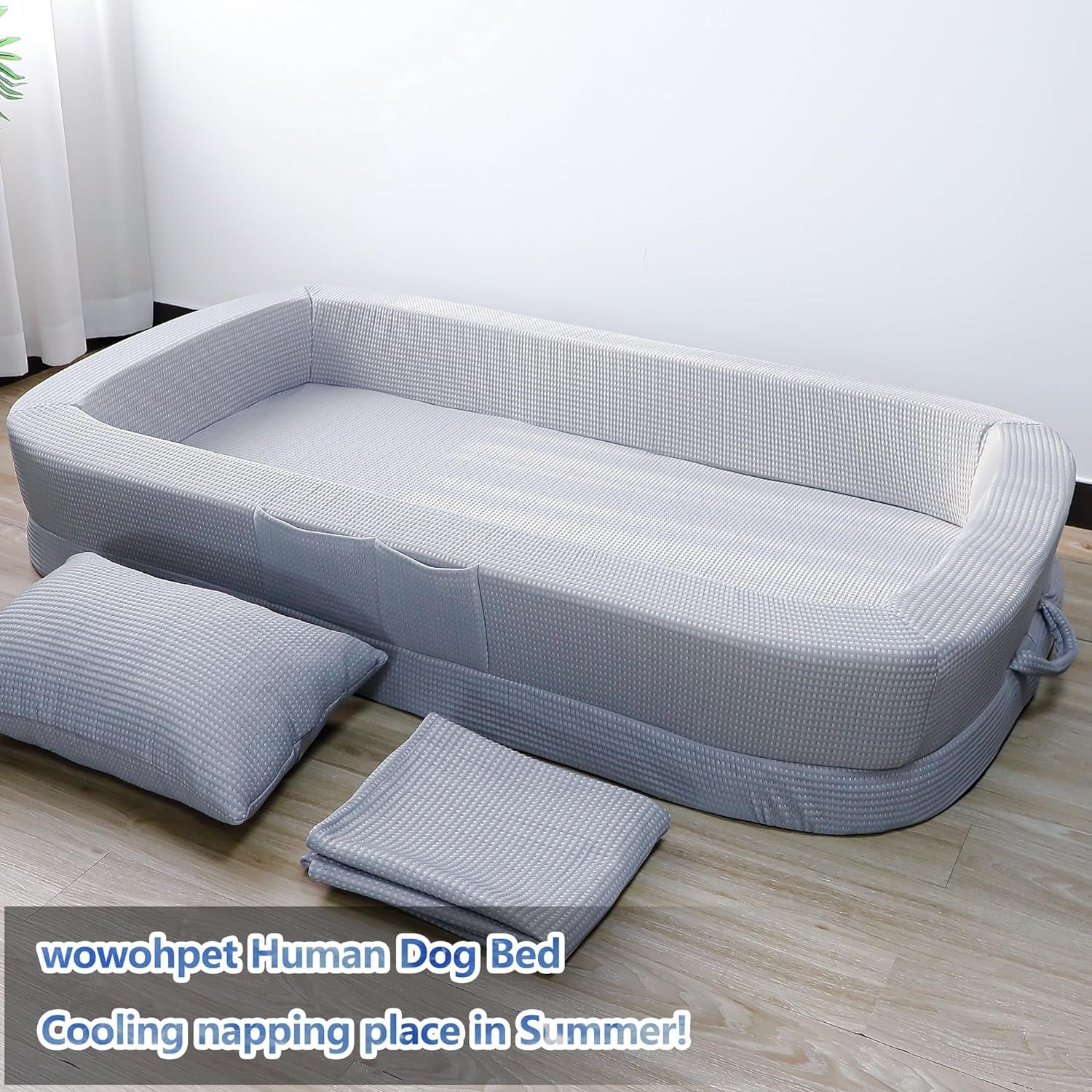 Human Sized Dog Bed, Cooling Large Pet Bed, 69" X41"X13" for Small Medium Big Pets with Blanket and Pillow Washable