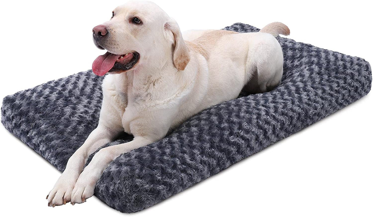 KSIIA Washable Dog Bed Deluxe Plush Dog Crate Beds Fulffy Comfy Kennel Pad Anti-Slip Pet Sleeping Mat for Large, Jumbo, Medium, Small Dogs Breeds, 35" X 23", Gray