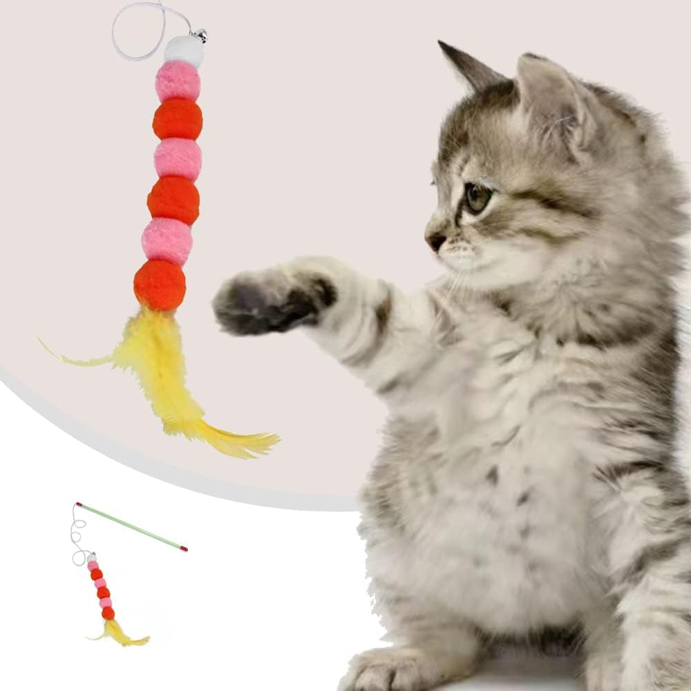 2 Pcs Cat Feather Toys Cat Teaser Wand Interactive Cat Toys for Playing with Pets Exercise Entertainment(Yellow) Cat Teaser Wand