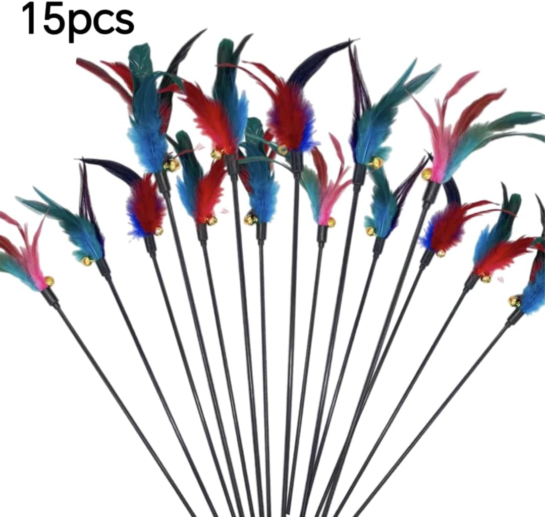 15-Pack Cat Feather Toys and Teaser Wand- Feather Toys for Cats，Cat Feather Toy, Cat Toys for Indoor Cats，Feather Stick Cat Toy Cat Teaser Wand - Feather Wand Cat Toy