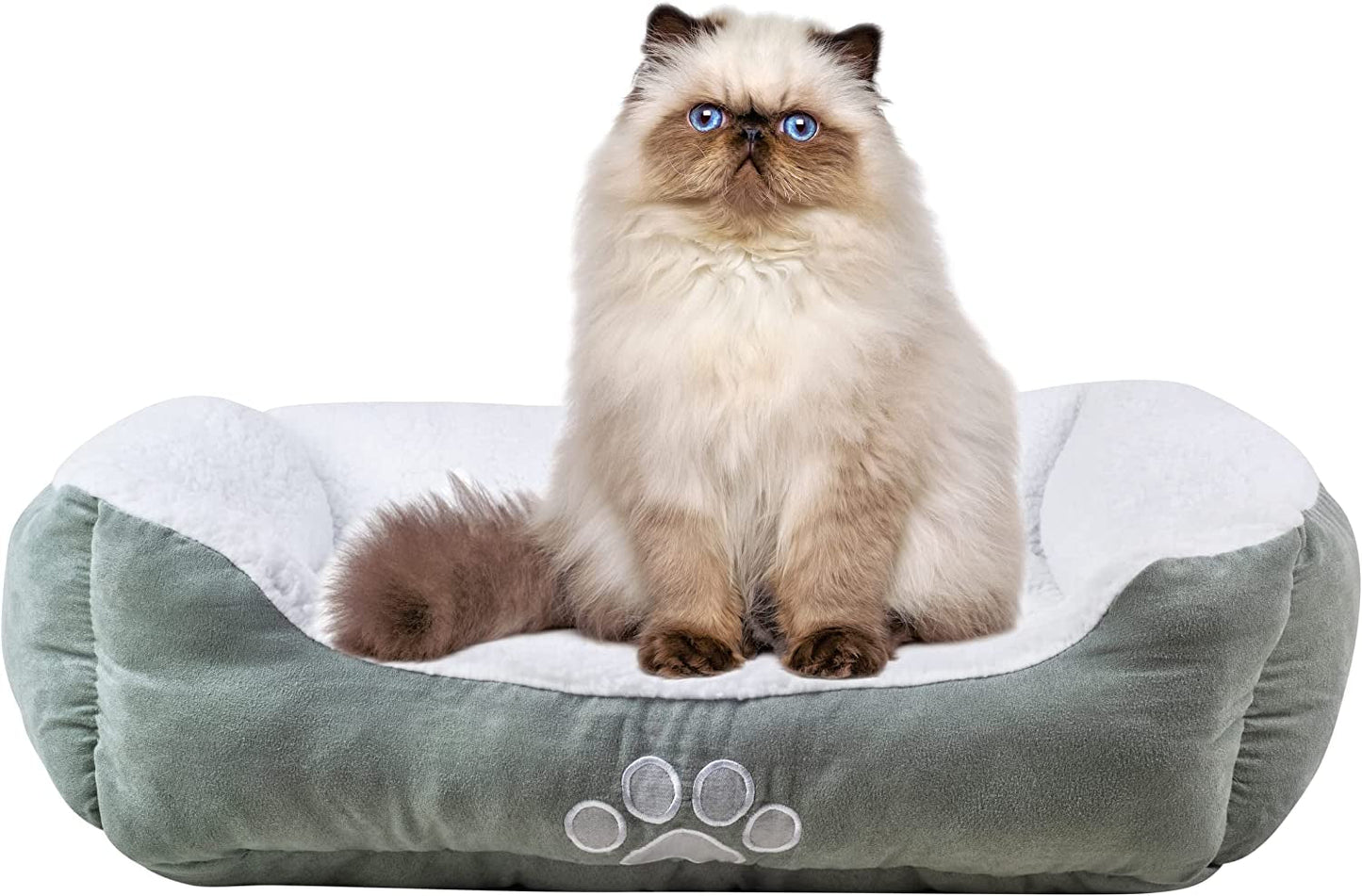 Long Rich HCT REC-005 Reversible Rectangle Pet Bed with Dog Paw Printing, Coffee, by Happycare Textiles, 25 by 21 Inches