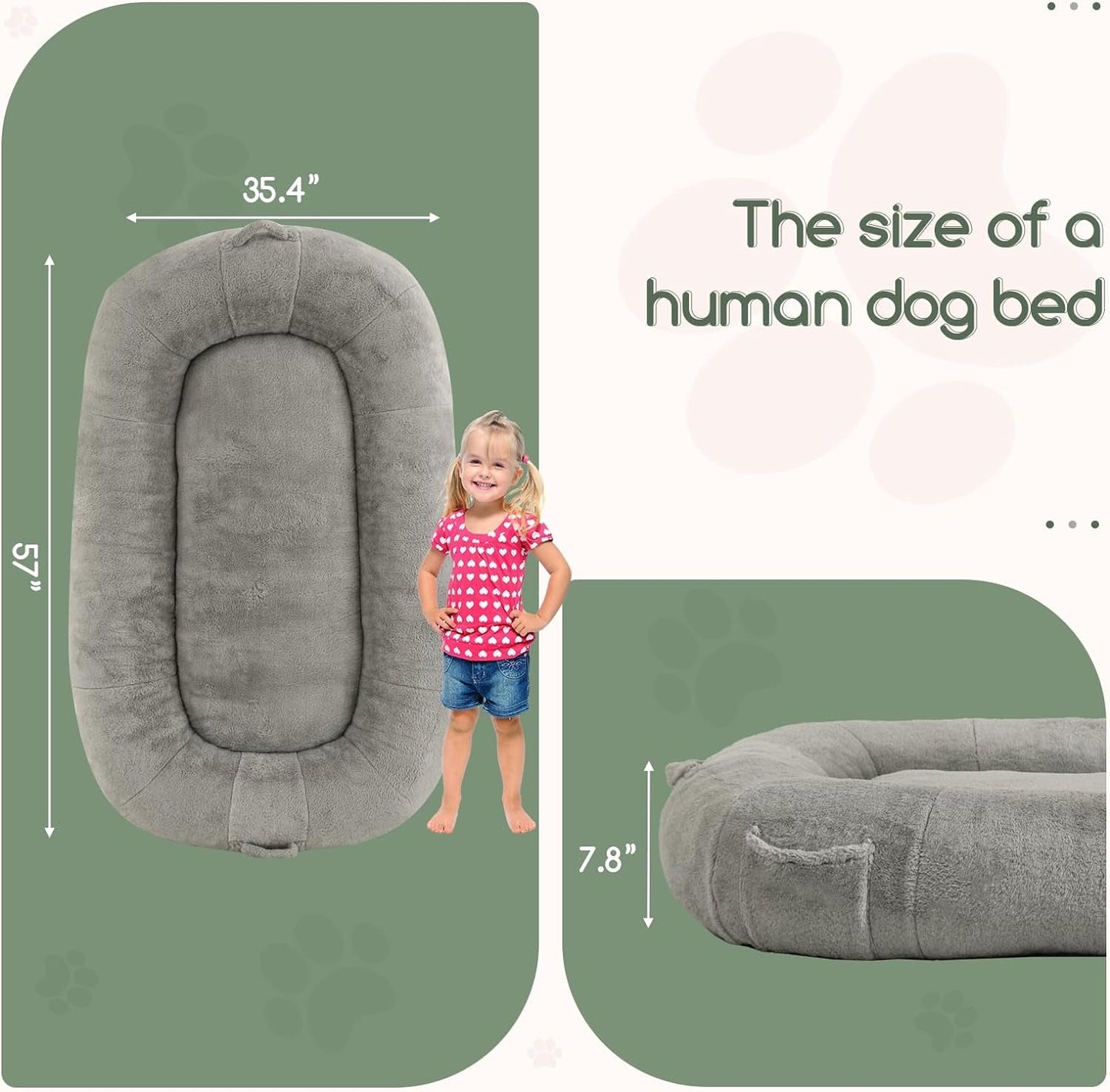 HIGOGOGO Dog Bed for Human People 57"X35.4"X7.8" Comfort Faux Fur Toddler Floor Bed, Ideal for Large Pets and Teens, Grey