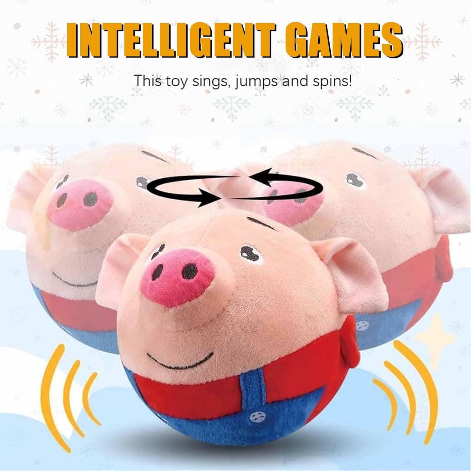 2024 New Active Moving Pet Plush Toy, Interactive Dog Toys Talking Squeaky Moving Ball Toy, Washable Cartoon Pig Plush Sound Electronic Dog Toy (Blue Pig)