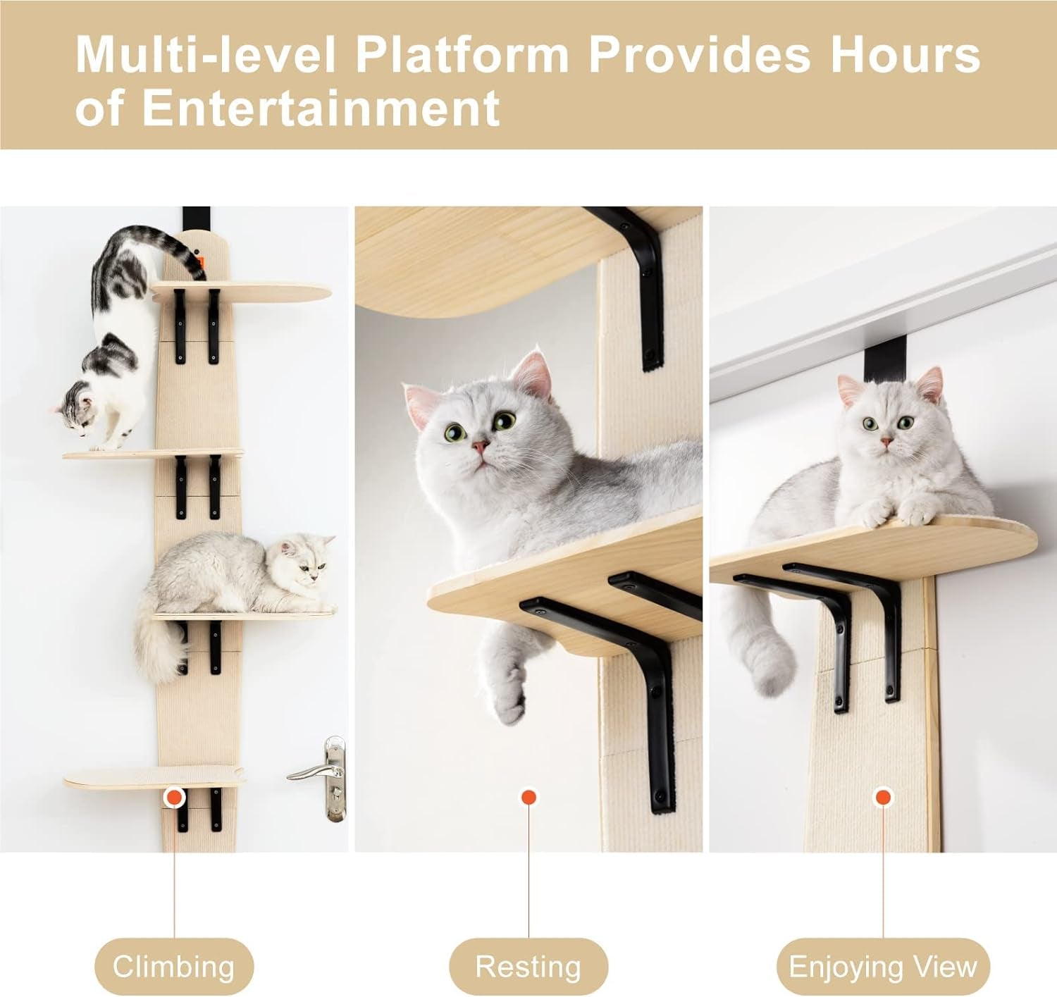 MEWOOFUN 4-Levels Door Hanging Cat Climber Door Mounted Vertical Cat Tree Tower with Carpeted Plank for Indoor Cats (Door Mounted-67.3" H X 22.3" L X 10.5”W)