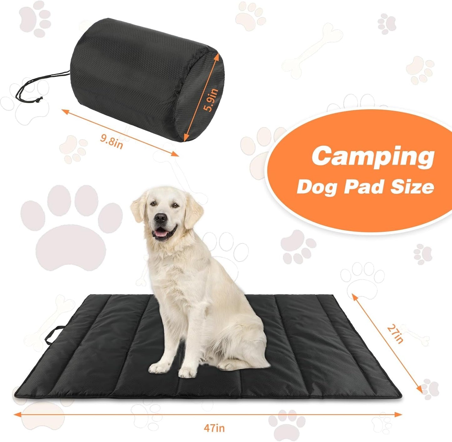 YUEPET 47"×27" Waterproof Outdoor Dog Bed, Portable Camping Dog Bed Easy to Clean Travel Outdoor Dog Mat for Large Medium Dogs Puppy with Storage Bag（Black）