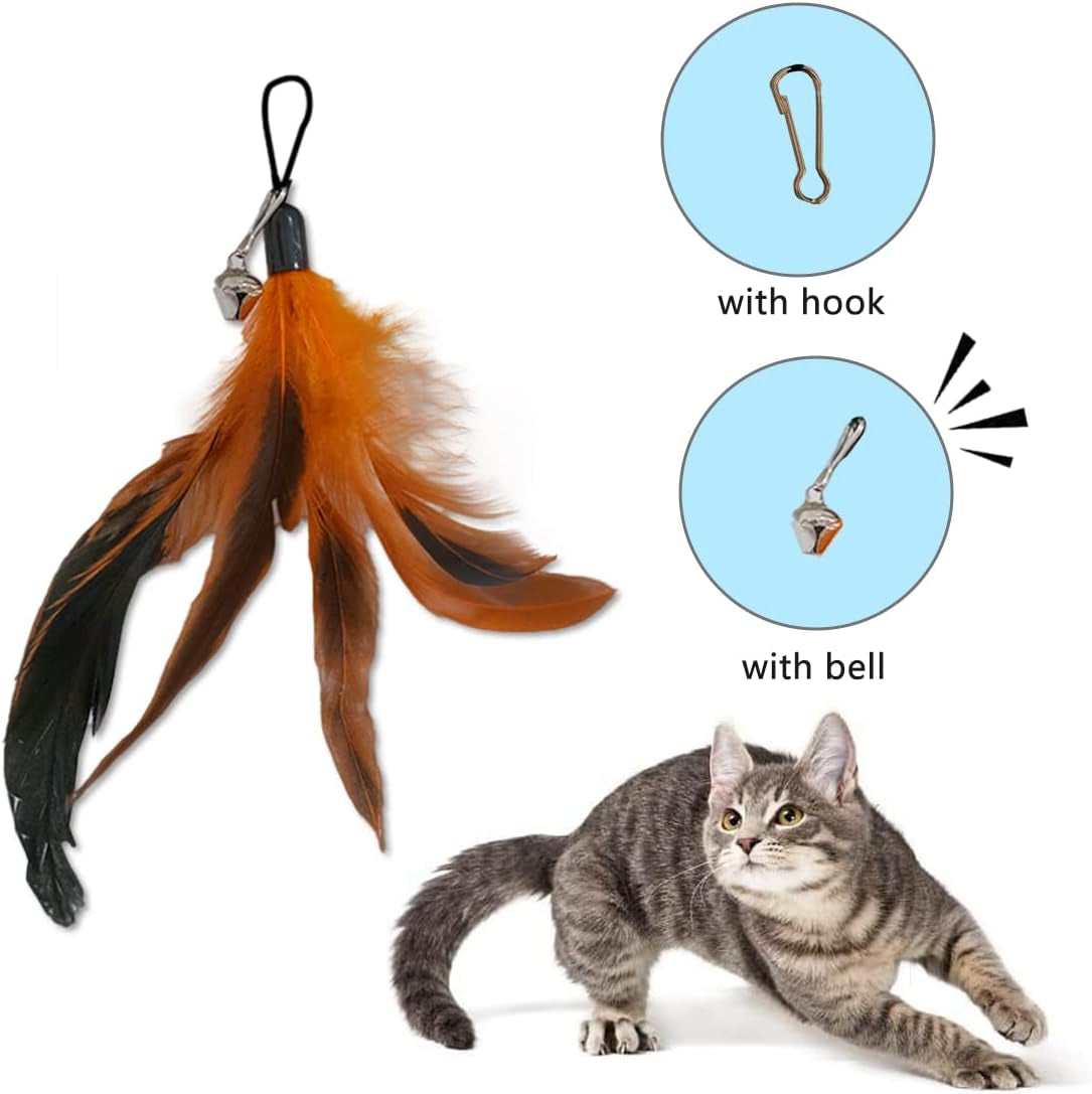 10-Pack of Vibrant Feathered Cat Toy Refills: Perfect Wand Attachments for Indoor Cats, Enhance Your Pet'S Playtime with These Exciting Replacement Feather Cat Toys