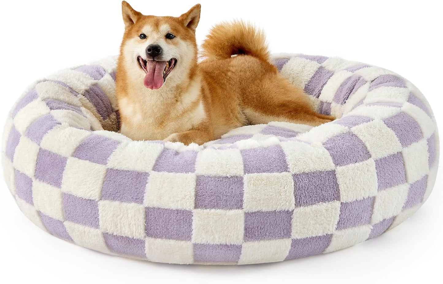 Lesure Donut Small Dog Bed - round Cat Beds for Indoor Cats Calming Pet Beds, Cute Modern Beds with Jacquard Shaggy Plush & anti Slip Bottom, 30 Inch, Blue