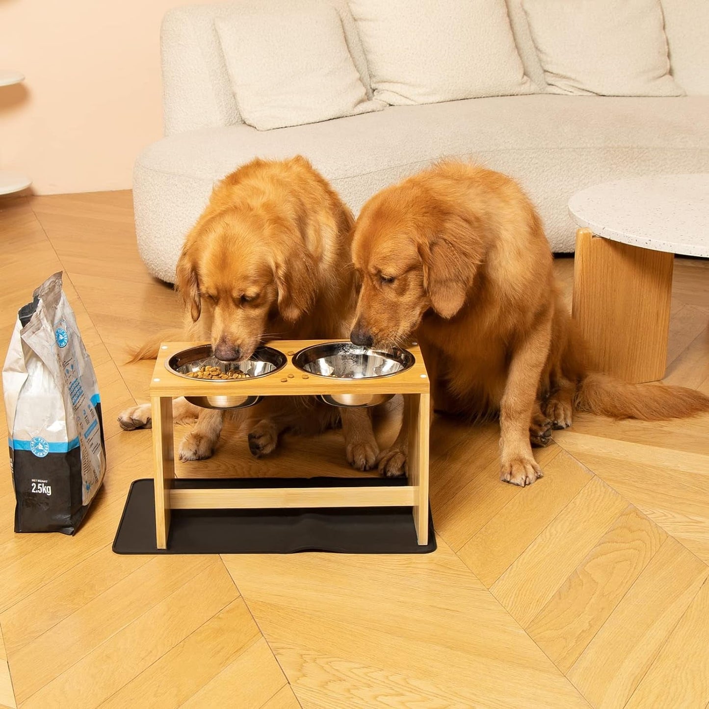 Yangbaga Elevated Dog Bowls, Raised Dog Feeding Station with 2 Bowls, Comes with a Nonslip Pad, Easy to Clean (Bamboo, Large)